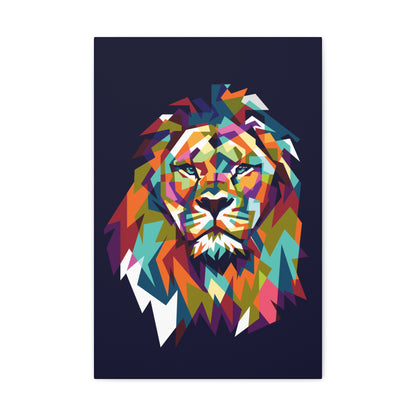 "Mosaic Lion Wall Art on canvas, acrylic, and metal – front view of geometric lion design"
