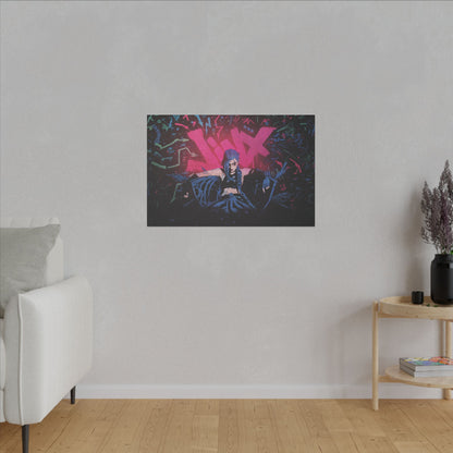 "Jinx from Arcane Wall Art on premium canvas, acrylic, and metal – front view featuring the edgy character Jinx"
