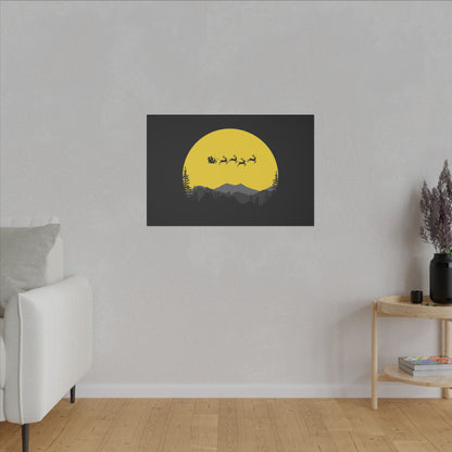 "Santa & Reindeer Silhouette Wall Art on canvas, acrylic, and metal with moonlit backdrop"
