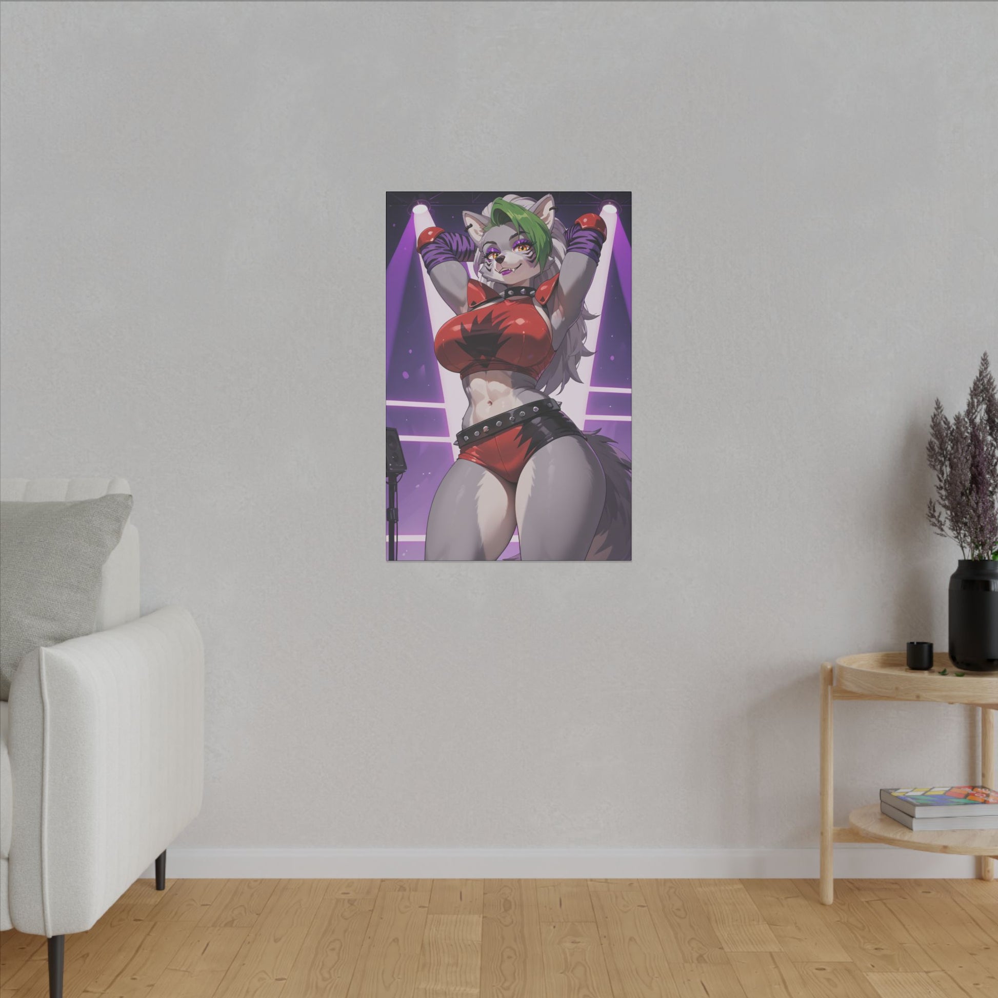 Sexy Roxanne Wolf Wall Art on premium canvas, acrylic, and metal – front view featuring Roxanne Wolf from Five Nights at Freddy’s