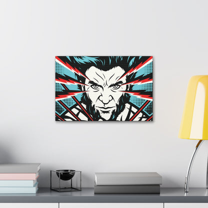 "Neon Rage – Blue & Red Wolverine Wall Art on canvas, acrylic, and metal – front view featuring Wolverine in a high-contrast blue and red color scheme."
