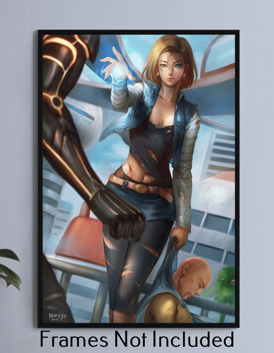 One Punch Man Vs Android 18 Wall Art