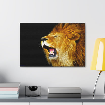 "Call of the King – Roaring Lion Wall Art on canvas, acrylic, and metal – front view featuring a powerful lion mid-roar."

