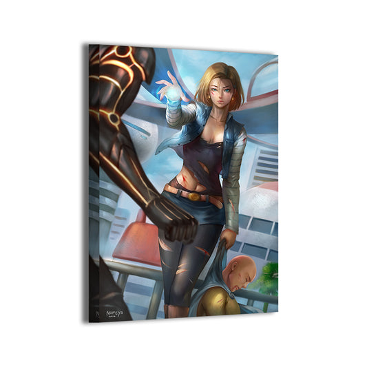 One Punch Man Vs Android 18 Wall Art