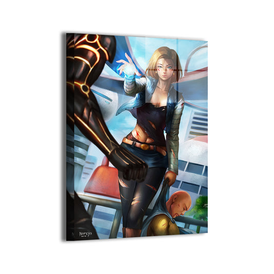 One Punch Man Vs Android 18 Wall Art