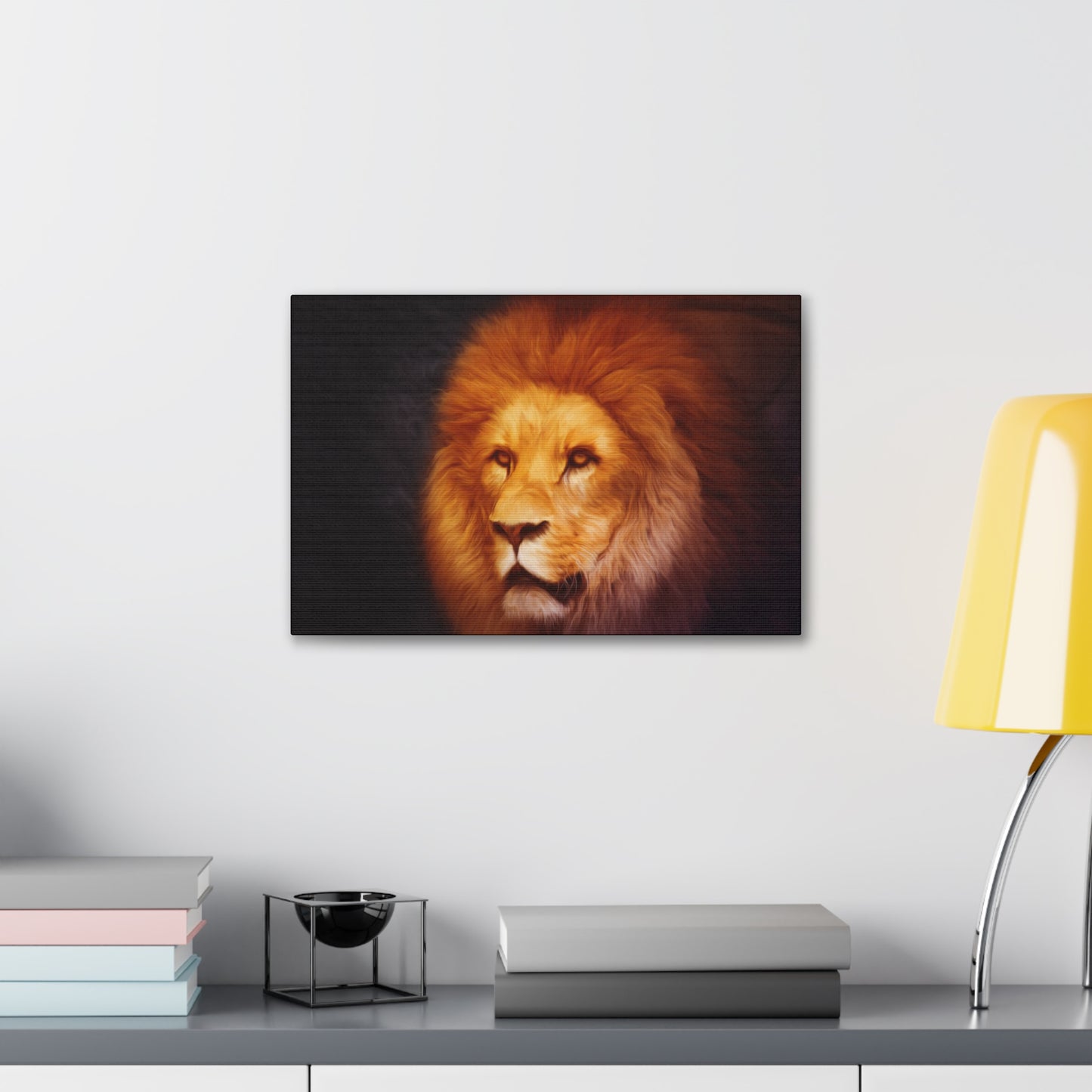 "Eternal King – Majestic Lion Wall Art on canvas, acrylic, and metal – front view featuring a powerful lion with a regal mane."
