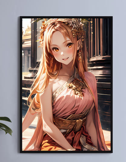 Asuna Yuuki SAO Wall Art on canvas, acrylic, and metal – front view featuring a detailed anime portrait of Asuna in a pink dress.