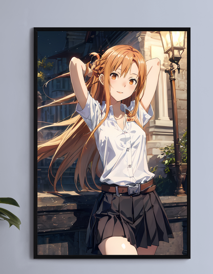 Asuna Yuuki SAO Wall Art on canvas, acrylic, and metal – front view featuring a detailed anime portrait of Asuna in a seductive stance.
