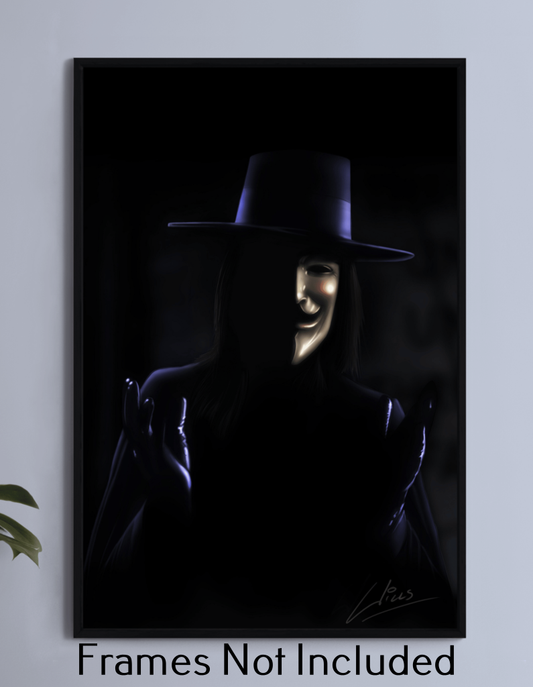 Idea Is Bulletproof – V for Vendetta Wall Art on canvas, acrylic, and metal – front view featuring V in Guy Fawkes mask with dramatic shadows.