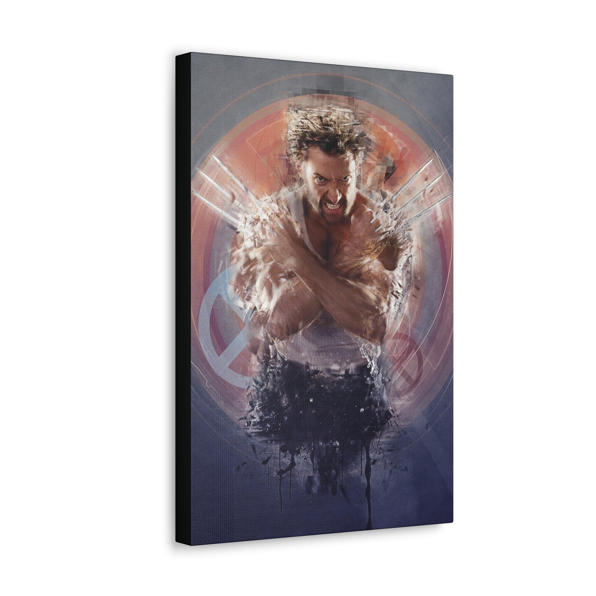 "Berserker Leap – Wolverine Iconic Jump Charge Wall Art on canvas, acrylic, and metal – front view featuring Wolverine mid-air with claws extended."
