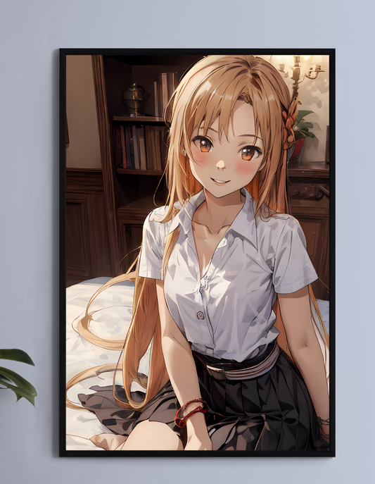 Asuna Yuuki Sword Art Online Wall Art on canvas, acrylic, and metal – front view featuring a detailed anime portrait of Asuna in her schoolgirl attire.