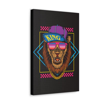 "Neon Lion with Hat & Shades Wall Art on canvas, acrylic, and metal – front view featuring electric neon colors and street-style lion design"
