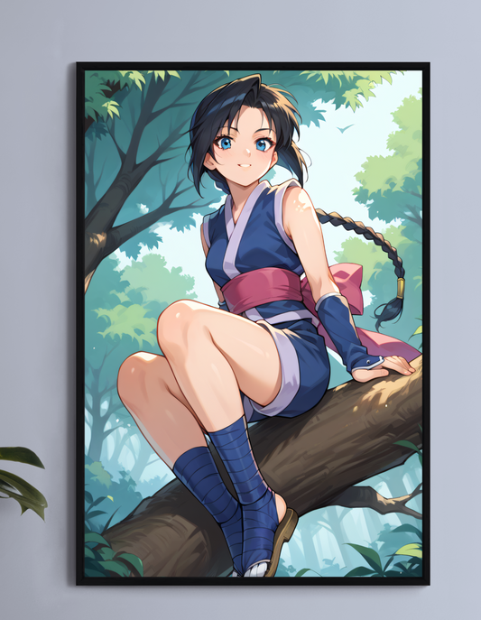 Makimachi Misao Rurouni Kenshin Wall Art on canvas, acrylic, and metal – front view featuring a detailed anime portrait of Misao in her traditional kunoichi attire.
