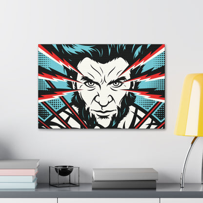 "Neon Rage – Blue & Red Wolverine Wall Art on canvas, acrylic, and metal – front view featuring Wolverine in a high-contrast blue and red color scheme."
