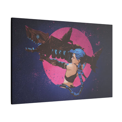 "Jinx from Arcane Wall Art on premium canvas, acrylic, and metal – front view featuring the edgy character Jinx"
