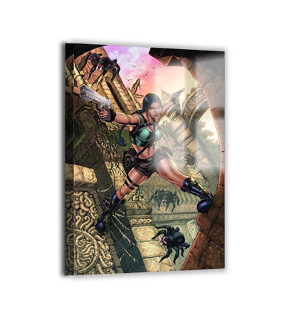 Lara Croft Tomb Shadows, glossy acrylic panel with floating depth, Tomb Raider art.