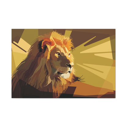"Geometric Majesty – Yellow Abstract Lion Wall Art on canvas, acrylic, and metal – front view featuring a bold geometric lion design."
