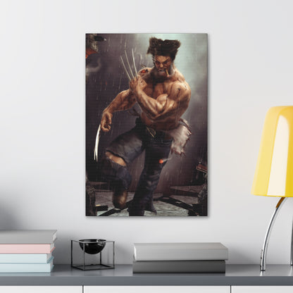 "Berserker Unchained – Wolverine Cutting Loose Wall Art on canvas, acrylic, and metal – front view featuring Wolverine mid-slash, claws extended in full rage."
