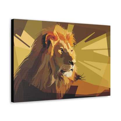 "Geometric Majesty – Yellow Abstract Lion Wall Art on canvas, acrylic, and metal – front view featuring a bold geometric lion design."
