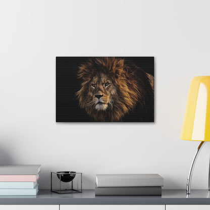 "Majestic King – Big Lion Wall Art on canvas, acrylic, and metal – front view featuring a powerful and detailed lion portrait."
