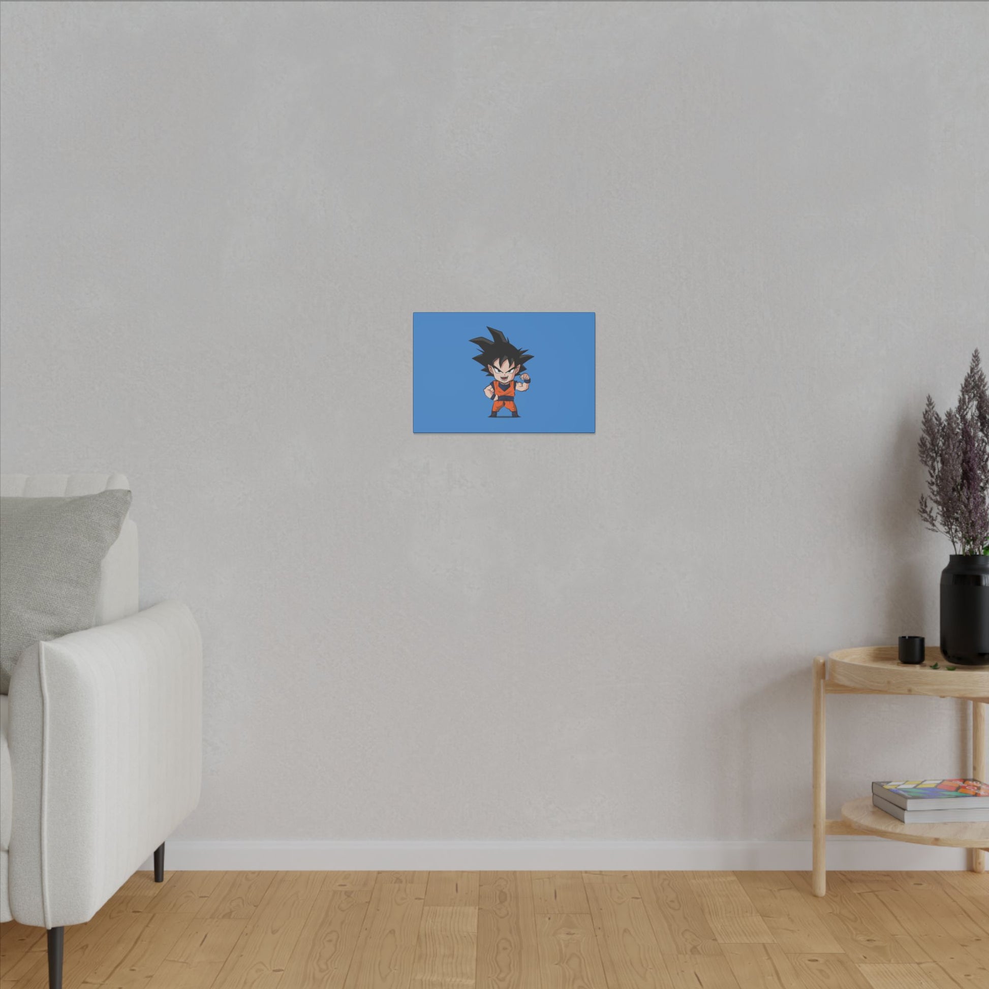 "Chibi Goku Wall Art on canvas, acrylic, and metal – front view featuring adorable chibi Goku"
