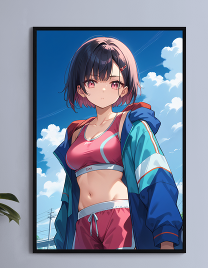"Shizuka Mikazuki Zom 100 Wall Art on canvas, acrylic, and metal – front view featuring a detailed anime portrait of Shizuka"

