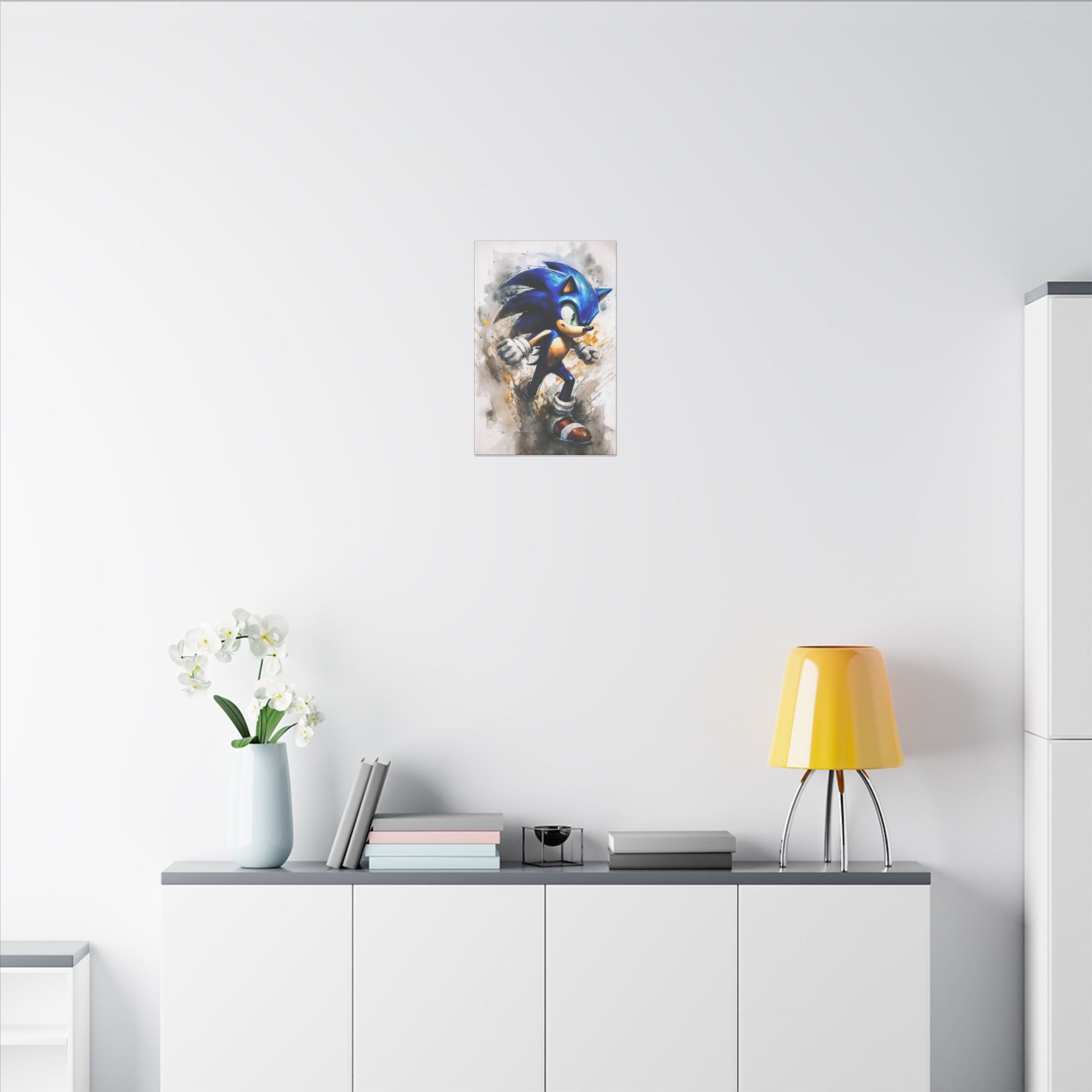 "Sonic the Hedgehog Retro Pop Art Wall Art on premium canvas, acrylic, and metal – front view featuring bold retro design"
