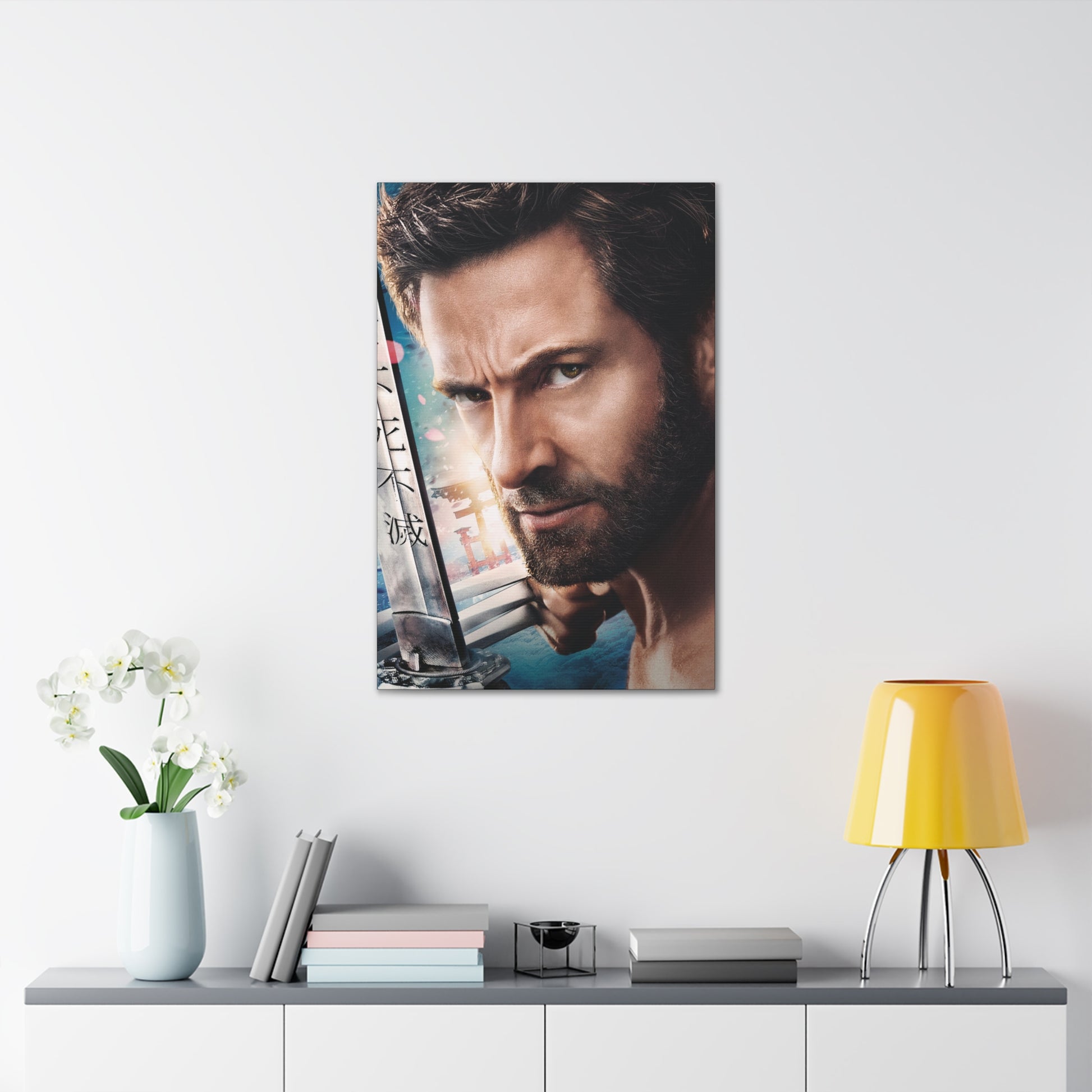 "The Wolverine – Hugh Jackman with Claw Out Wall Art on canvas, acrylic, and metal – front view featuring Hugh Jackman as Wolverine with one claw extended."
