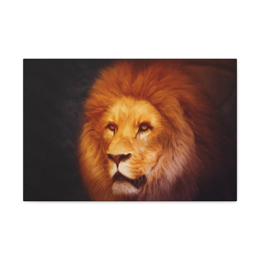 "Eternal King – Majestic Lion Wall Art on canvas, acrylic, and metal – front view featuring a powerful lion with a regal mane."
