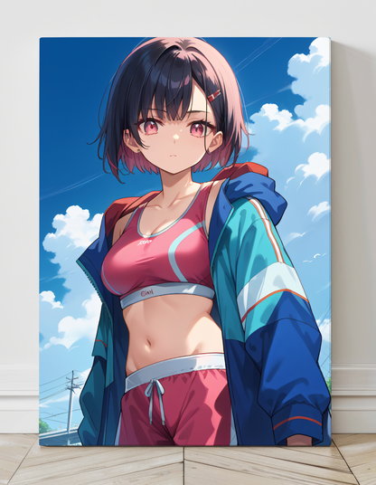 "Shizuka Mikazuki Zom 100 Wall Art on canvas, acrylic, and metal – front view featuring a detailed anime portrait of Shizuka"

