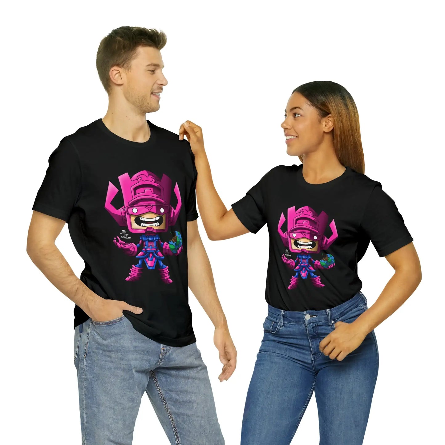 Galactus and Silver Surfer T-Shirt Cartoon Planet Devourer Chibi Style Gift Tee Unisex For Men and Women