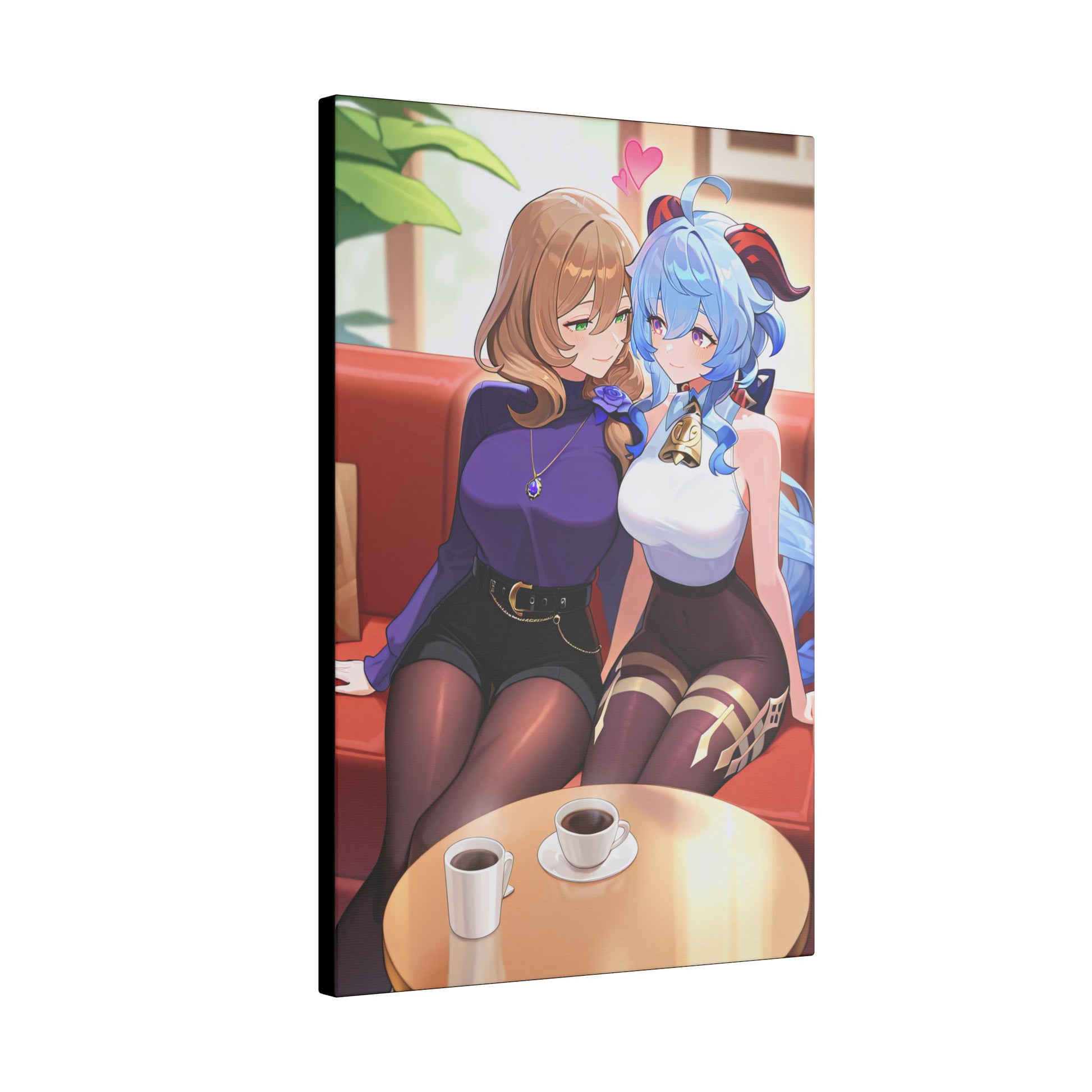 Lisa & Ganyu Café Wall Art on premium canvas, acrylic, and metal – front view featuring Lisa and Ganyu from Genshin Impact