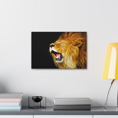 "Call of the King – Roaring Lion Wall Art on canvas, acrylic, and metal – front view featuring a powerful lion mid-roar."
