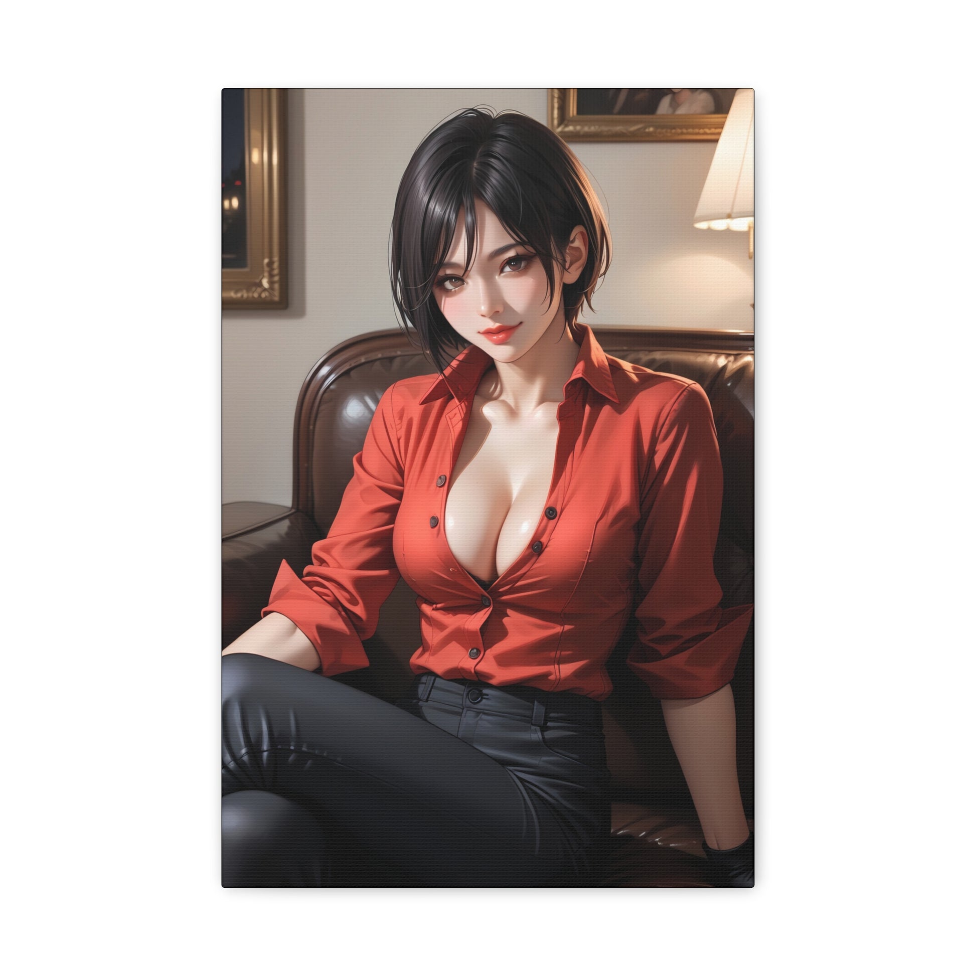 Ada Wong Resident Evil Wall Art on canvas, acrylic, and metal – front view featuring a detailed portrait of Ada in her signature red attire.