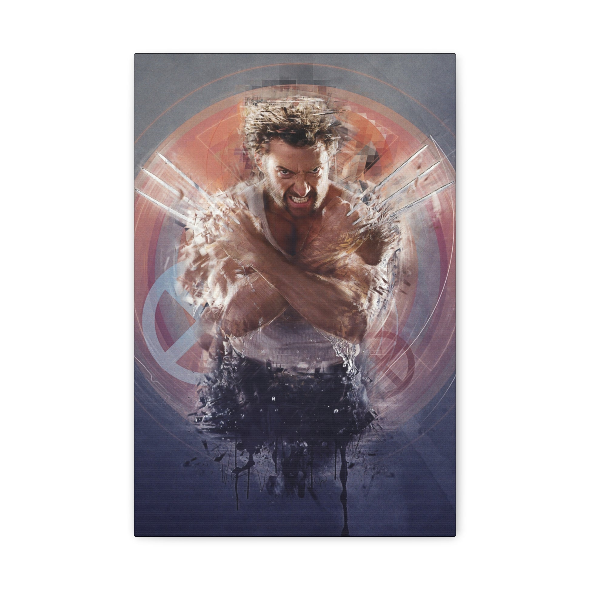 "Berserker Leap – Wolverine Iconic Jump Charge Wall Art on canvas, acrylic, and metal – front view featuring Wolverine mid-air with claws extended."
