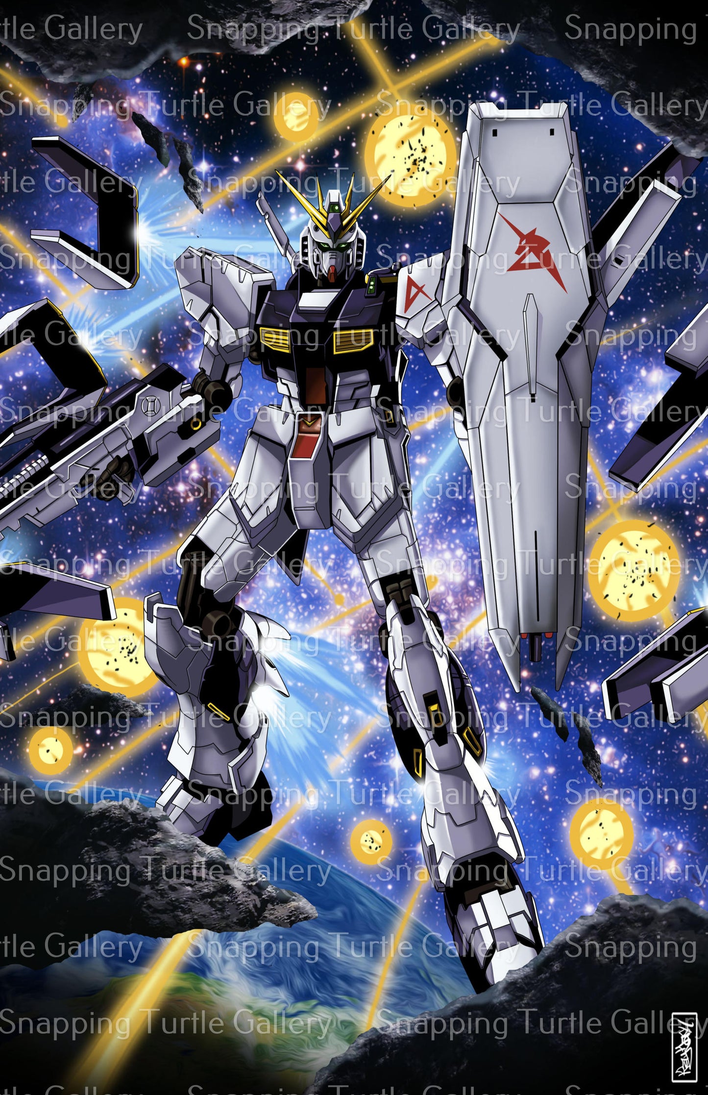Space battle Gundam Unicorn Wall Art