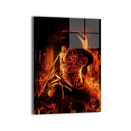 "Dream Reaper – Freddy Krueger Wall Art on canvas, acrylic, and metal – Freddy with clawed glove and fedora in a dark, ominous scene."

