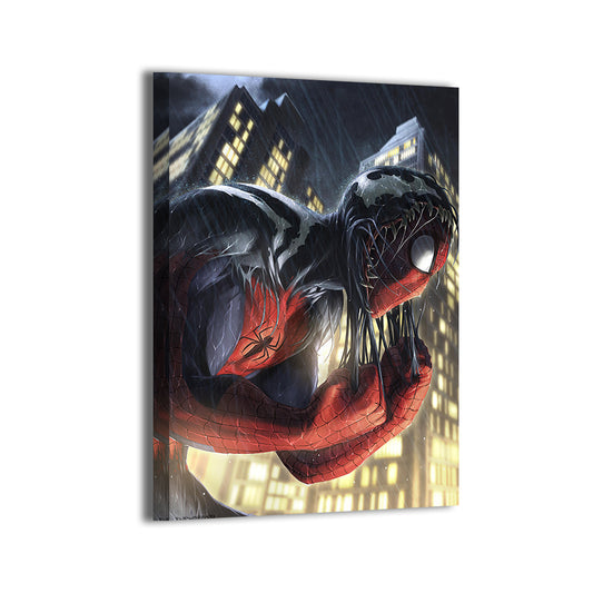 Spider-Man mid-transformation with Venom symbiote crawling over his body, 12x18 canvas print