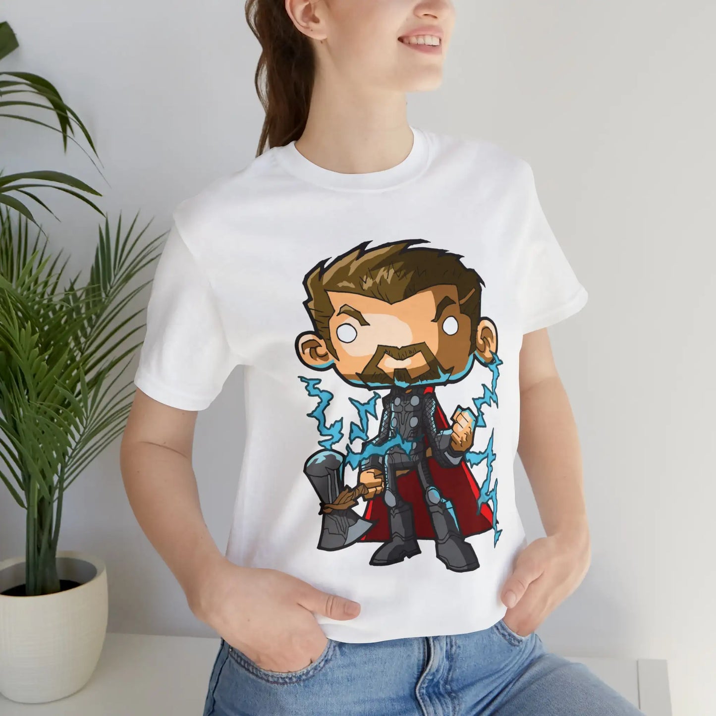 Thor Lightening and Hammer Avengers T-Shirt Cartoon Parody Tee Unisex For Men and Women