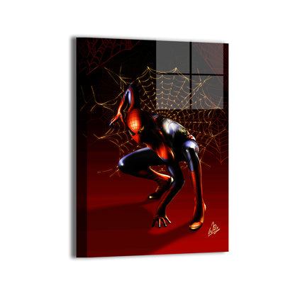 "Web of Tomorrow – Tom Holland Spider-Man Wall Art on canvas, acrylic, and metal – Spider-Man in red and black MCU suit, mid-swing pose."

