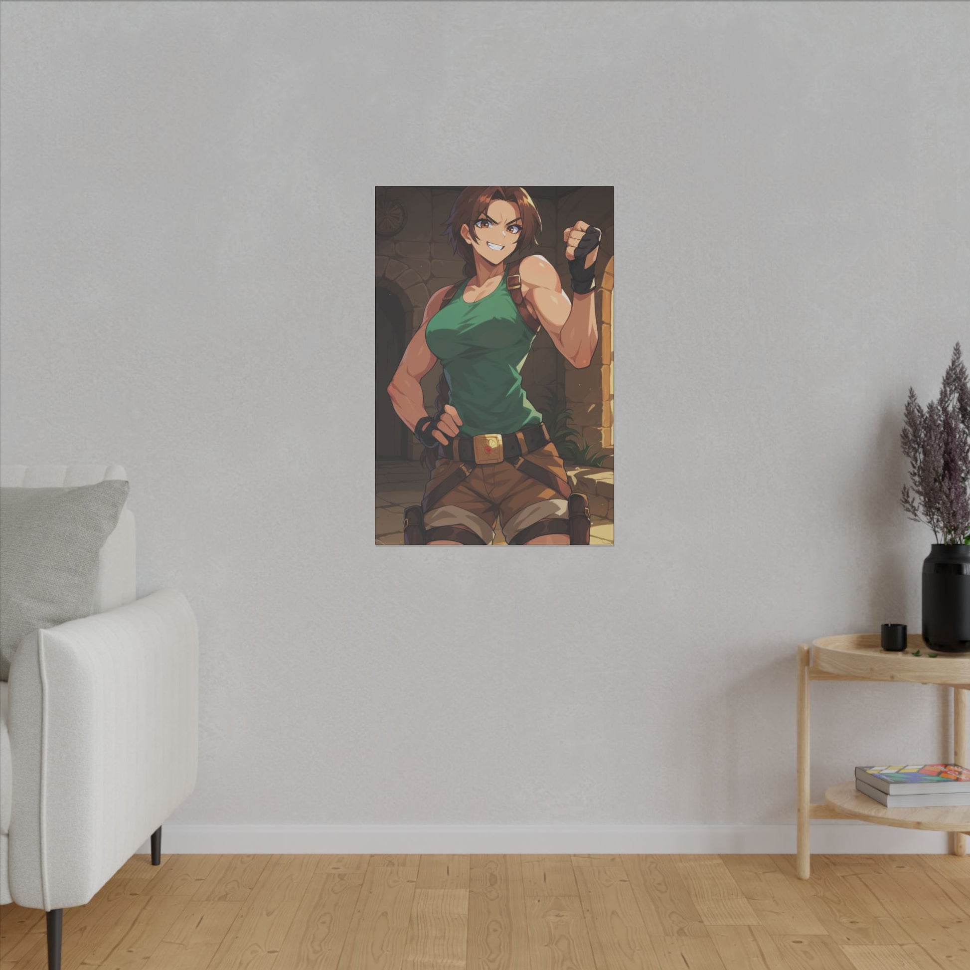 Lara Croft Wall Art on premium canvas, acrylic, and metal – front view featuring the legendary Tomb Raider