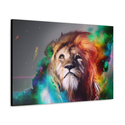Prismatic King – Multicolor Mane Lion Wall Art on canvas, acrylic, and metal – front view featuring a vibrant, artistic lion with a colorful mane.