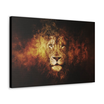 "Inferno King – Fiery Lion Head Illusion Wall Art on canvas, acrylic, and metal – front view featuring a roaring lion’s head emerging from flames."
