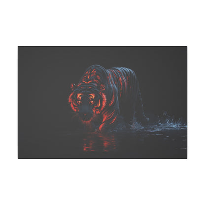 "Tiger with Glowing Red Stripes Wall Art on premium canvas, acrylic, and metal – front view featuring a majestic tiger with vibrant red stripes"

