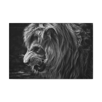 "Fierce Dominion – Snarling Lion Wall Art on canvas, acrylic, and metal – front view featuring a roaring lion with intense eyes and sharp fangs."
