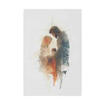 Holy Family Wall Art featuring Jesus Christ as a child with Mary and Joseph – available on canvas, acrylic, and metal