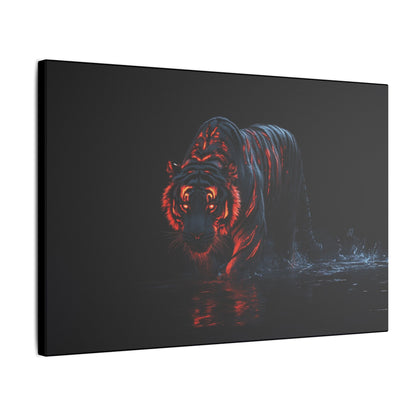 "Tiger with Glowing Red Stripes Wall Art on premium canvas, acrylic, and metal – front view featuring a majestic tiger with vibrant red stripes"

