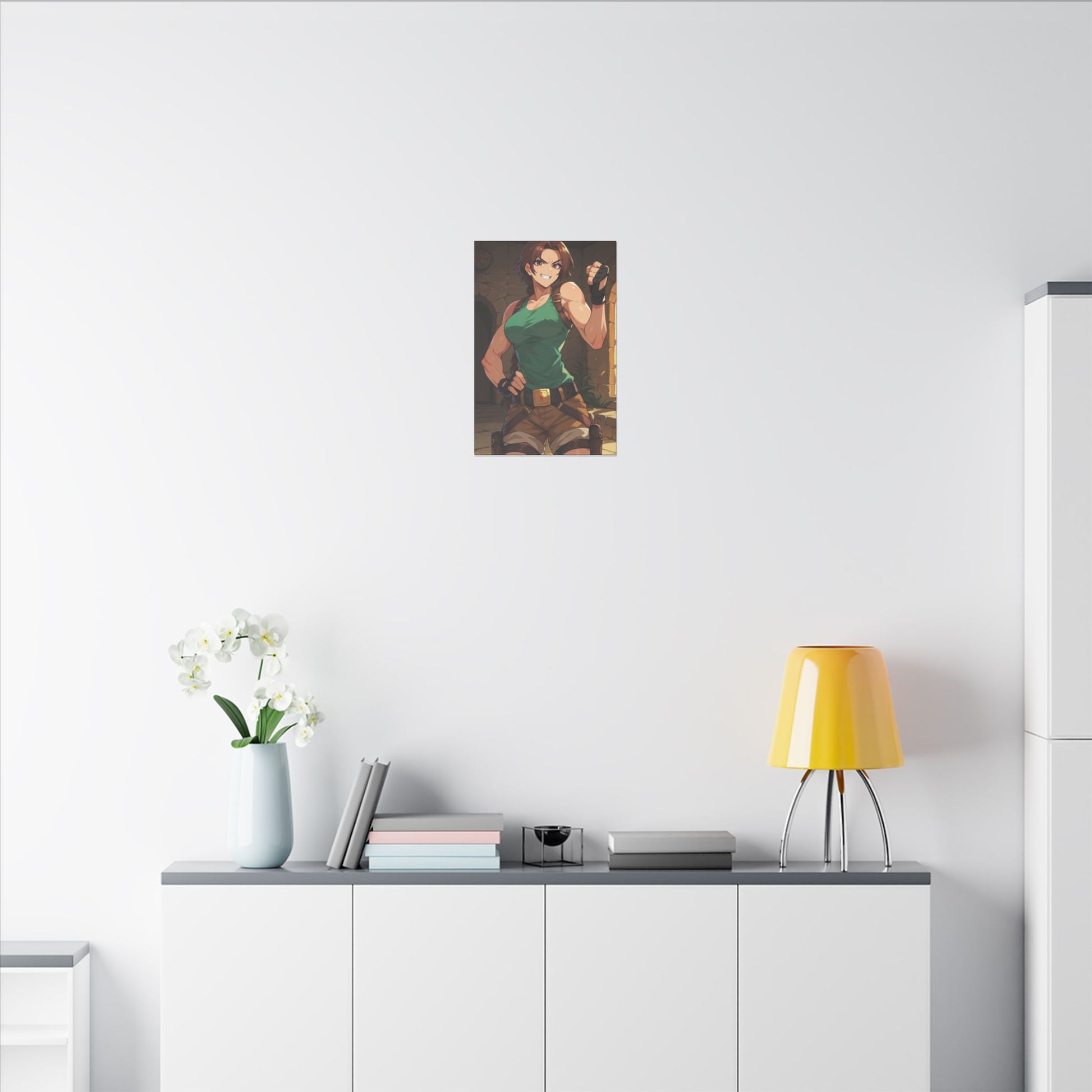 Lara Croft Wall Art on premium canvas, acrylic, and metal – front view featuring the legendary Tomb Raider