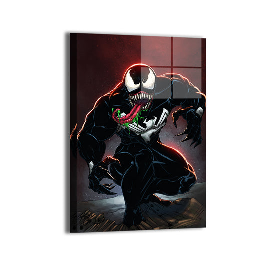 "Lethal Legacy – Venom Wall Art on canvas, acrylic, and metal – Venom in McFarlane-inspired style with tendrils, sharp teeth, and wild tongue."

