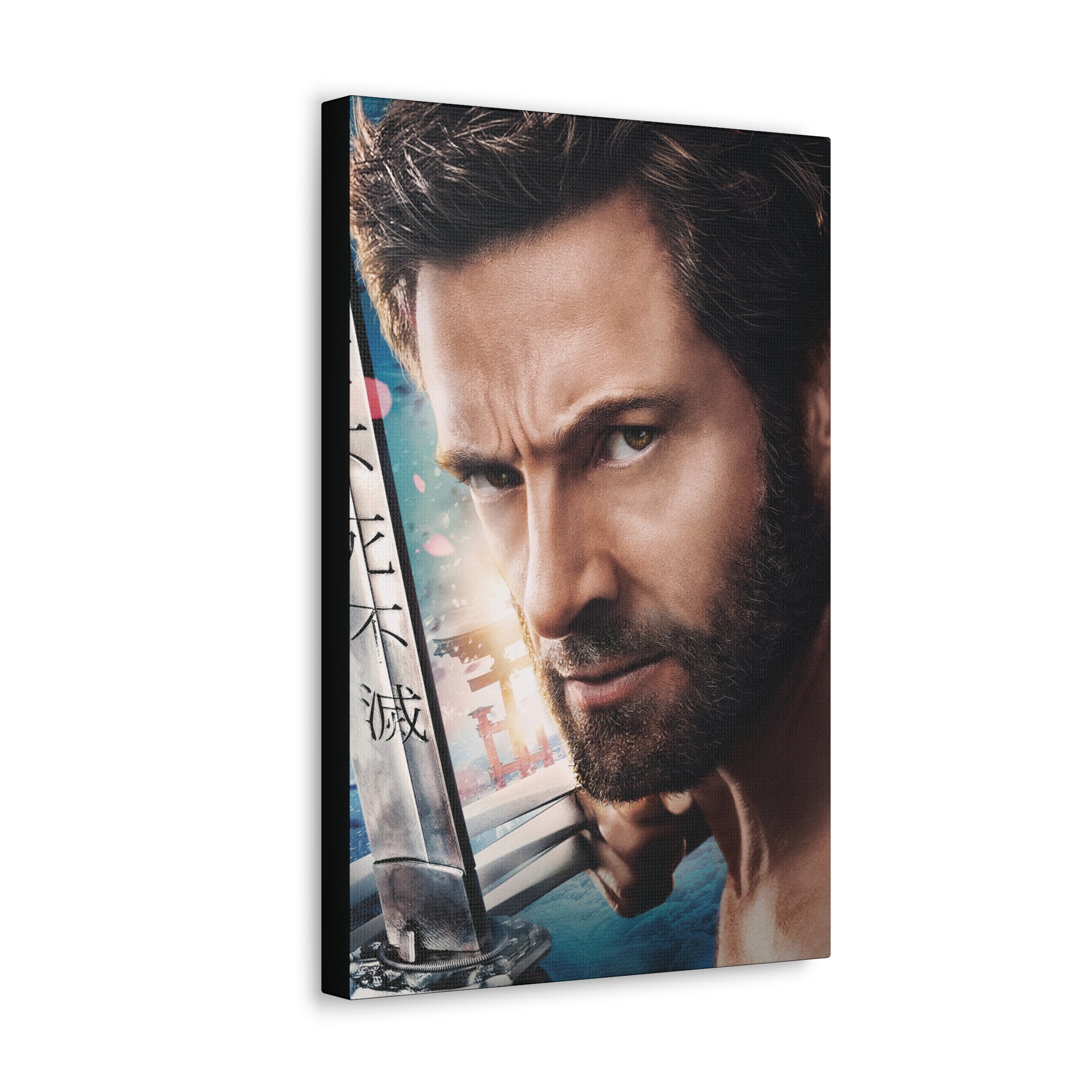 "The Wolverine – Hugh Jackman with Claw Out Wall Art on canvas, acrylic, and metal – front view featuring Hugh Jackman as Wolverine with one claw extended."
